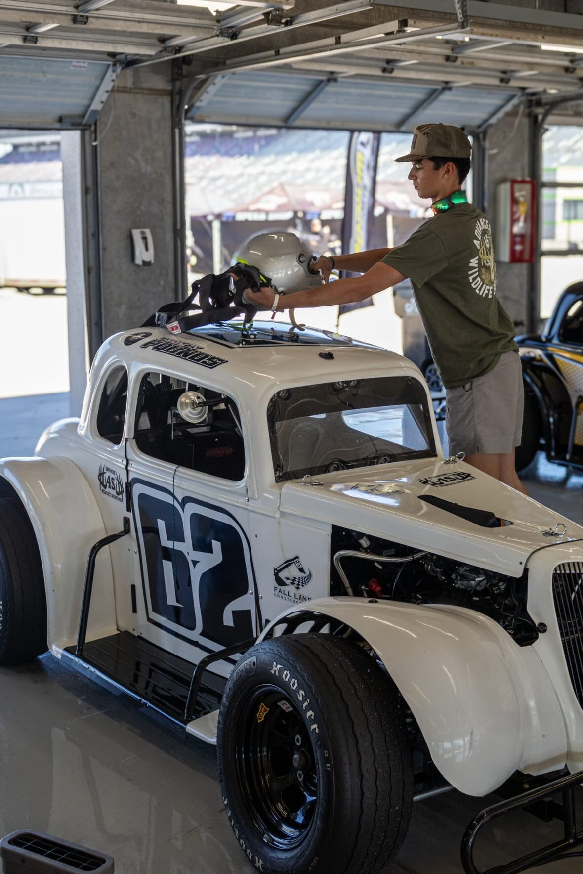 Carson preparing the No. 62 in the garage